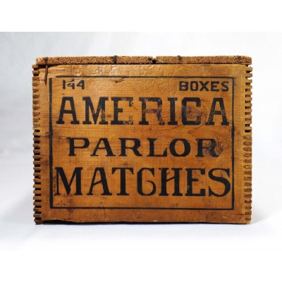EARLY 20TH C AMERICAN PARLOR MATCHES WOOD BOX CRATE, C E CROUSE & CO SYRACUSE NY   263808076191